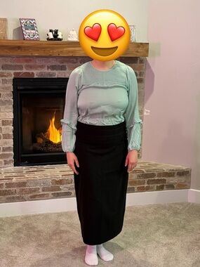 Classic High-Waist Black Midi Skirt - Women's Pencil Style